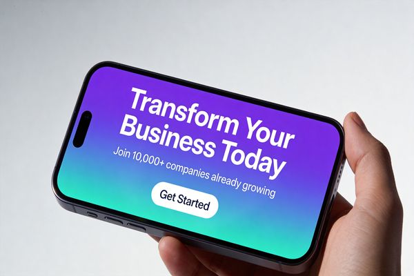 Social media post mockup on smartphone with brand gradient design
