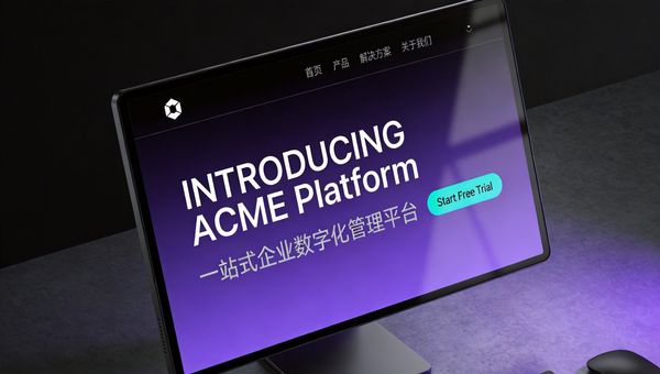 Website hero section mockup on desktop monitor with brand colors
